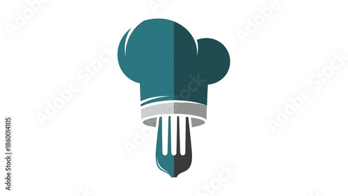 Chefs hat and fork combination, culinary symbol, representing cooking and food preparation.