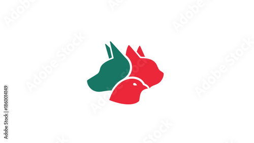 Colorful animal silhouettes representing a dog, cat, and bird in a creative design.