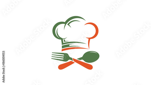 Chefs hat and utensils logo, perfect for culinary businesses and restaurants, food industry.