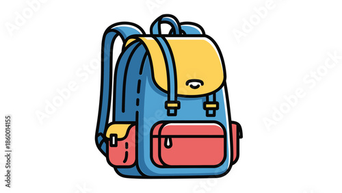 Colorful backpack illustration with blue, yellow, and red details, perfect for school or travel.