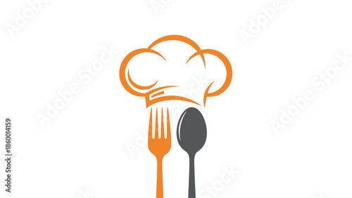 Chefs hat, fork, and spoon - Culinary symbol of cooking and dining.