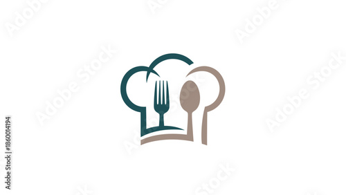 Chefs hat logo featuring a fork and spoon, culinary symbol for restaurants.