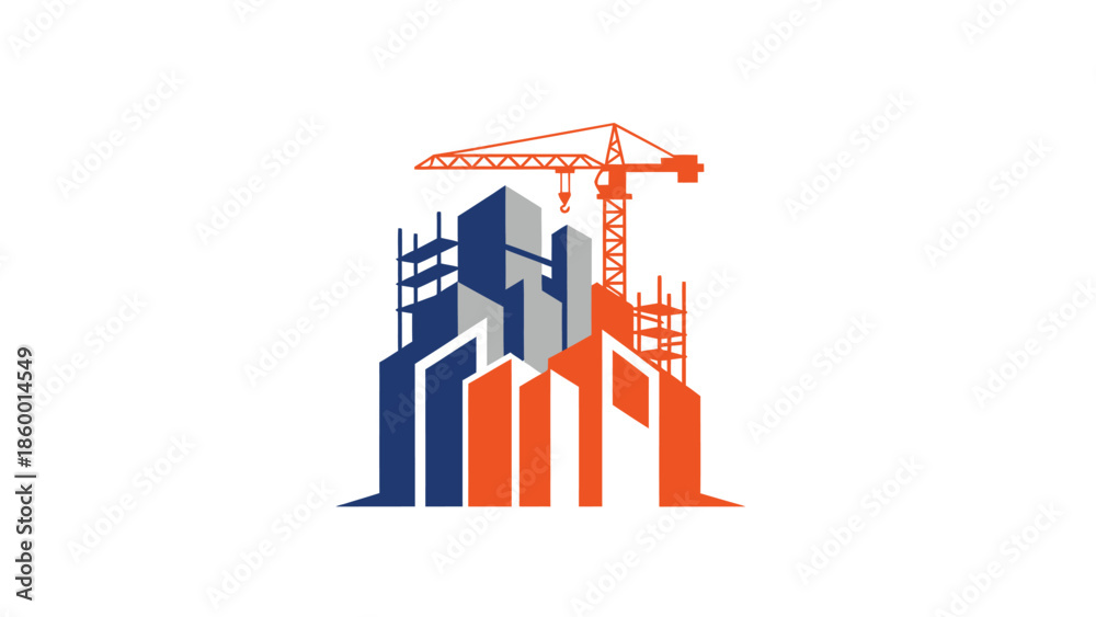 Obraz premium Construction site with buildings and a crane, representing urban development and progress.
