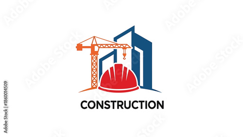 Construction industry logo featuring crane, building, and safety helmet design.