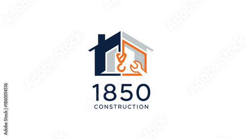 Construction logo featuring a house with tools, representing building and repair services.