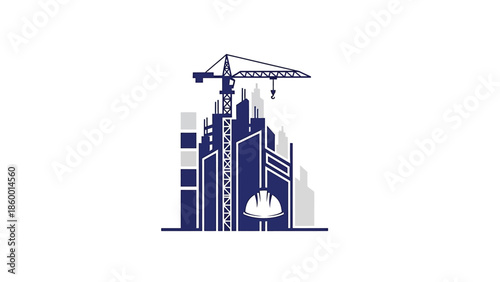 Construction site with crane and buildings, architectural design concept, urban development.