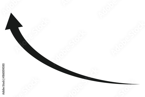 A simple black curved arrow pointing upwards. This versatile graphic is perfect for use in presentations, reports, and infographics to highlight information, indicate growth
