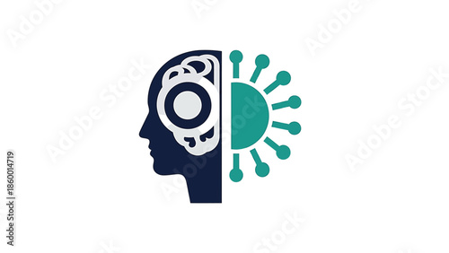 Conceptual illustration of the human mind and a virus, representing health and disease.