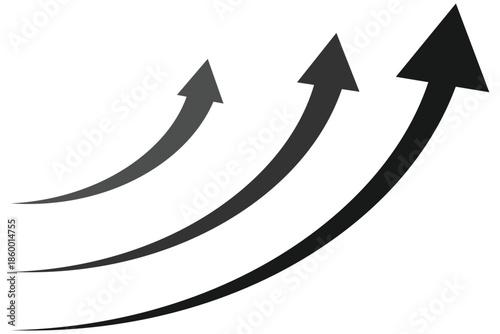 Black curved arrow pointing upwards on a white background