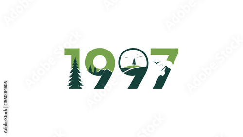 Creative logo design featuring the year 1997 with nature elements and landscape.