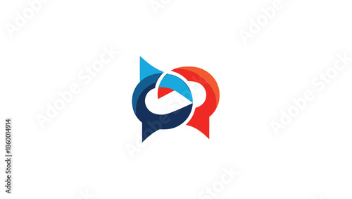 Creative logo design featuring speech bubbles and abstract shapes for communication.