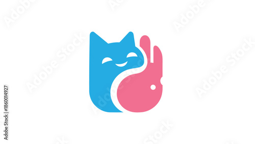 Creative logo design featuring a cat and rabbit, symbolizing harmony and balance.