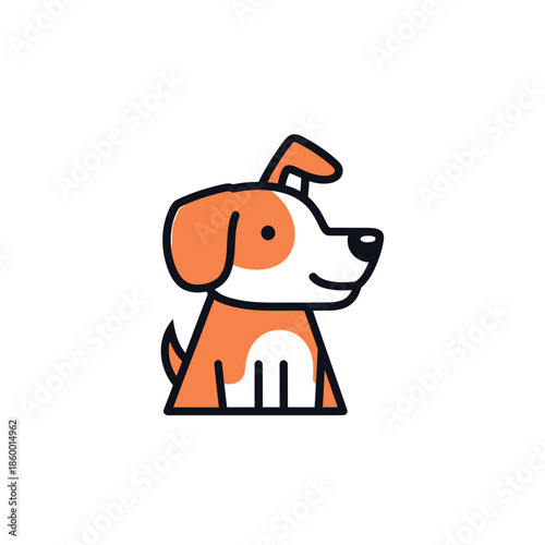 Cute cartoon dog illustration with orange and white fur, smiling happily, side view.