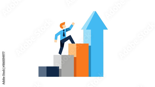 Professional climbing steps towards business success and career growth illustration