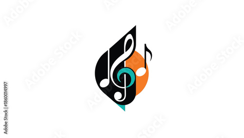Creative music logo design with treble clef and musical notes, abstract art.