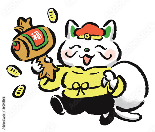 打ち出の小槌を持った猫の大黒天　