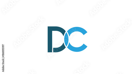 DC logo design with blue and teal colors, simple and modern.