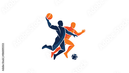 Dynamic silhouettes of handball players in action, showcasing athleticism and teamwork.