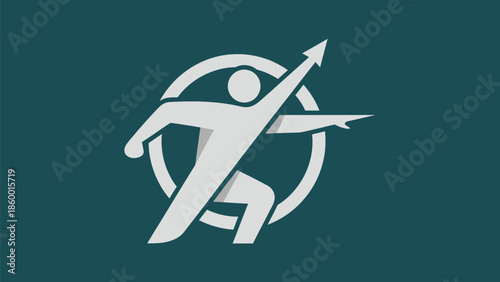 Dynamic figure with upward arrow symbol representing growth and progress in a circle.