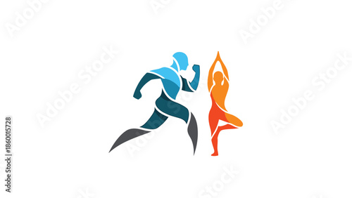 Dynamic fitness logo featuring a runner and a yoga practitioner, promoting health and wellness.