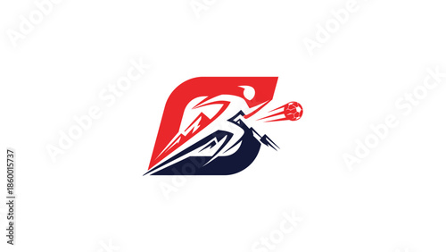 Dynamic sports logo featuring a runner kicking a ball with speed and energy.