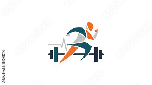Dynamic fitness logo featuring a runner and barbell, representing strength and speed.