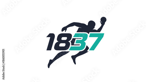 Dynamic handball player silhouette with the numbers 1837, representing sports and athleticism.