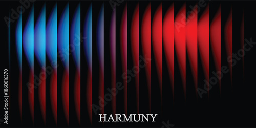 Abstract digital background featuring glowing red and blue vertical light beams creating a futuristic wave pattern and sense of harmony