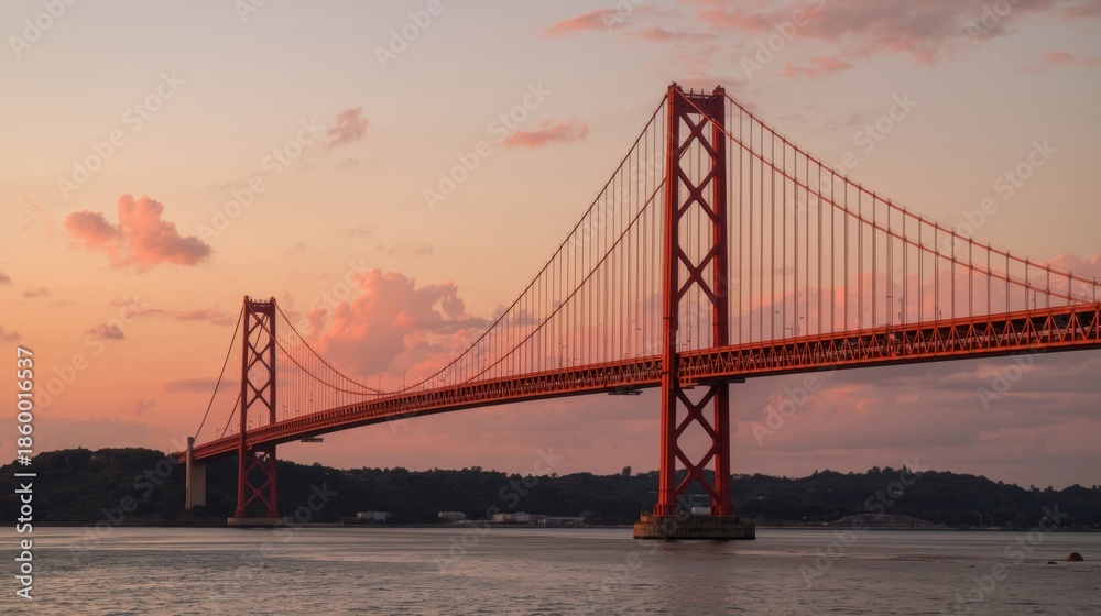 Obraz premium Sunset over the 25 de abril bridge