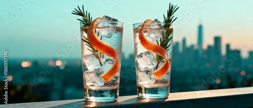 Citrus cocktail tropical drinks cityscape sunset