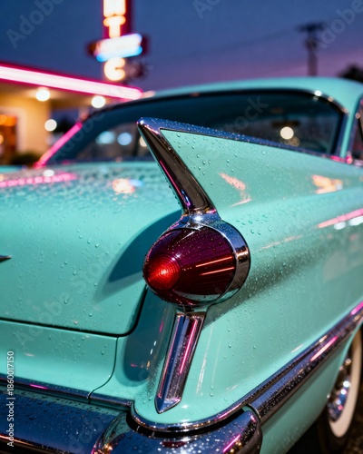 Vintage turquoise car rear chrome detail