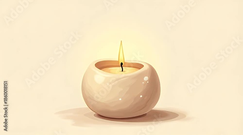 Cute premium clay illustration of a small rounded candle jar with a gentle glowing flame, smooth pastel clay texture, warm cozy lighting, minimal background, object-only composition, no text