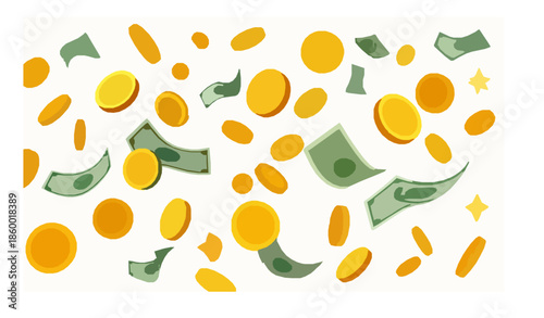 Floating money and coin 3D cartoon vector collection for finance and wealth illustrations