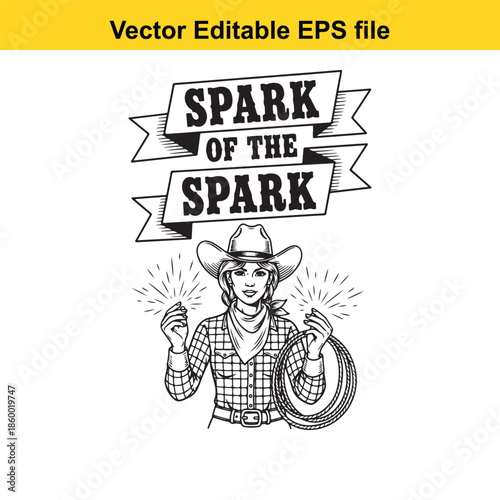  vector editable eps file of a cowboy with spark and lasso isolated on white background