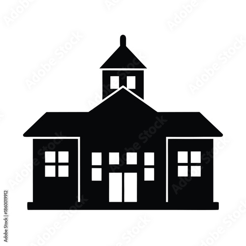 School Building Silhouette Icon Vector Illustration