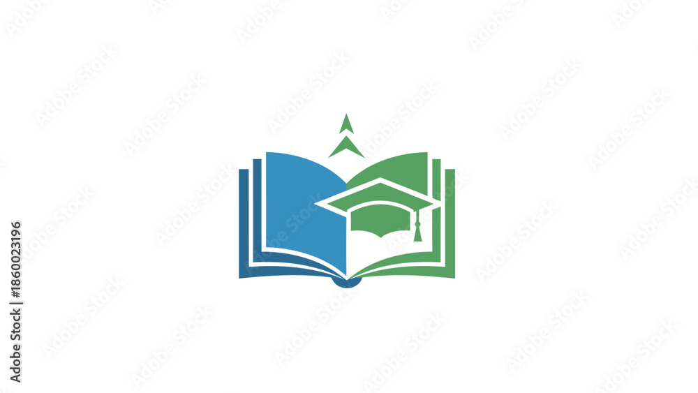 Fototapeta premium Education and Knowledge - Open Book with Graduation Cap Symbolizing Learning.