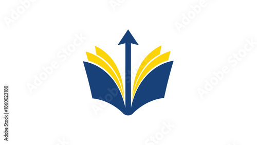 Education and knowledge concept with book and arrow representing growth.
