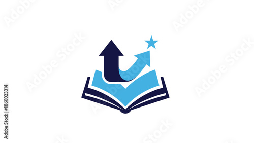 Education and Growth Concept - Book with Arrows and Star Symbolizing Knowledge and Achievement.