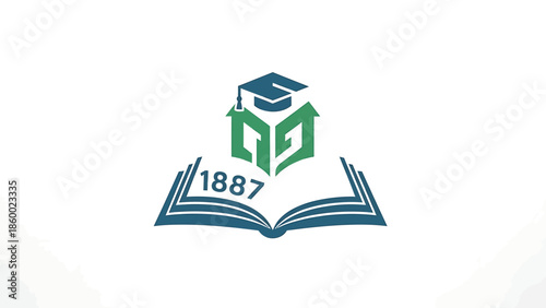 Educational institution logo featuring an open book, mortarboard, and building blocks.