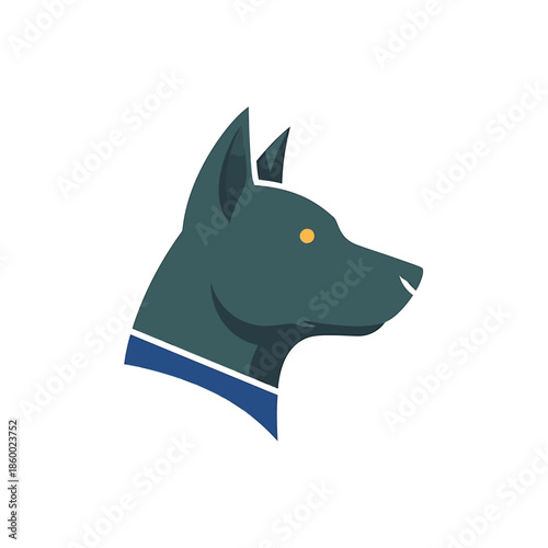 Elegant dog head profile with focused gaze and alert ears, simple design.
