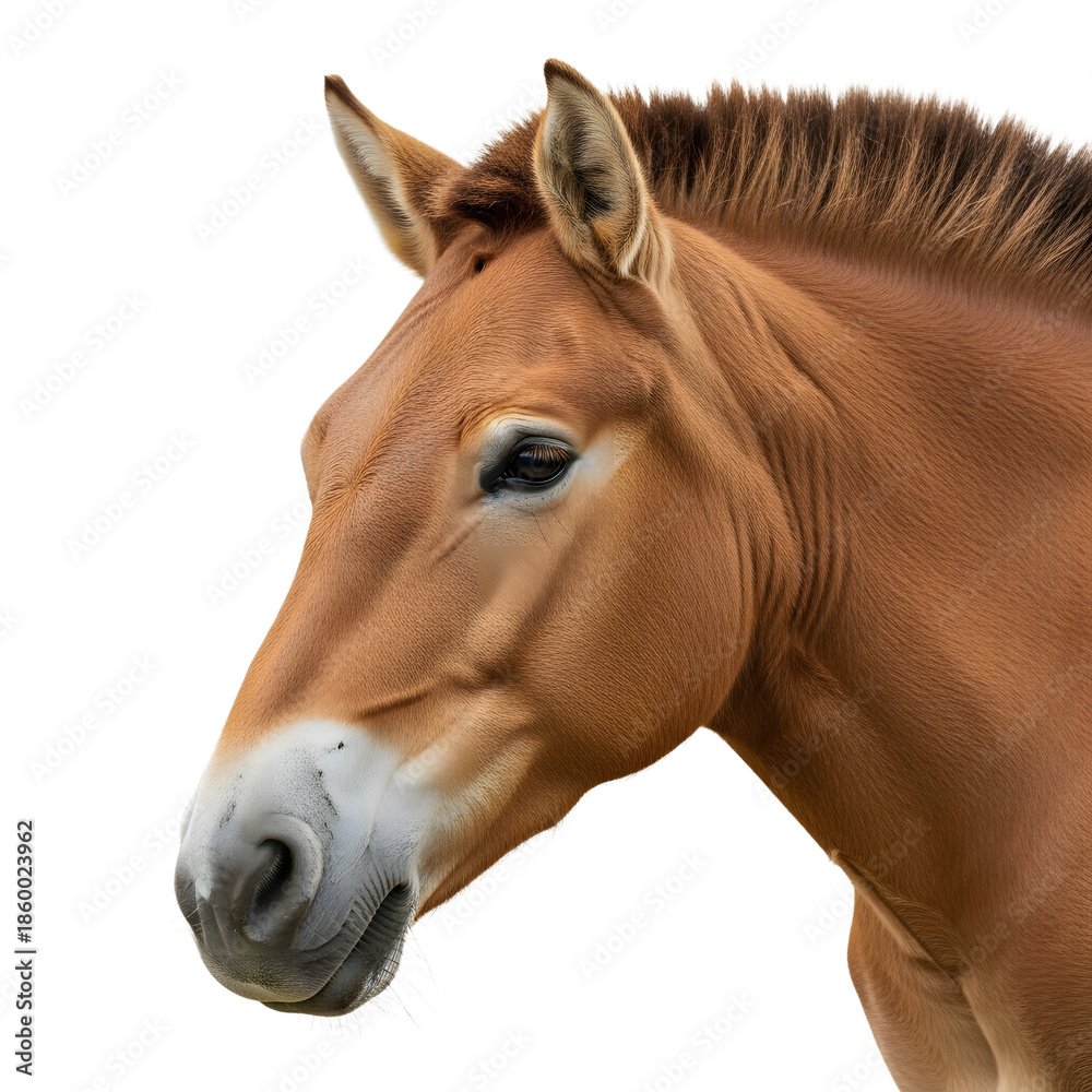 Fototapeta premium Przewalski's horse head close up isolated on transparent background