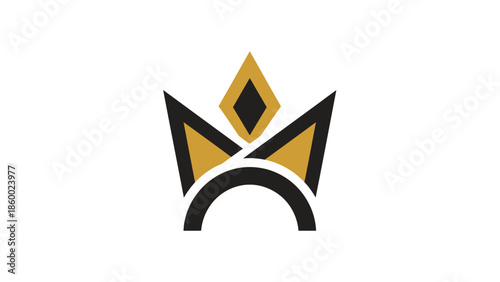 Elegant crown logo design with geometric shapes and golden accents on white background.