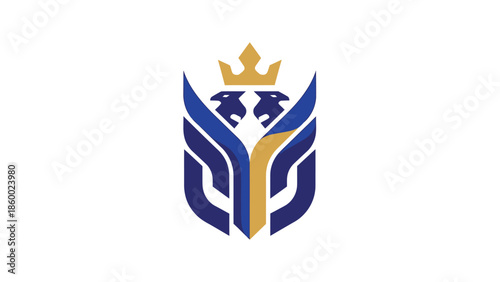Elegant emblem featuring a golden crown and stylized eagle heads, perfect for branding.