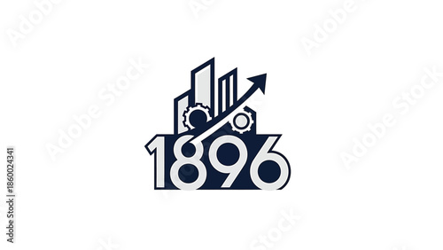 Elegant logo design featuring gears, buildings, and an upward arrow, representing progress and industry.