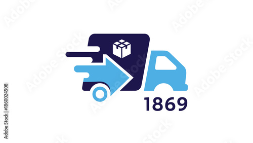 Fast delivery service logo with a truck and a package, representing shipping and logistics.