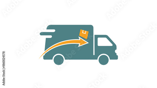 Fast delivery truck with arrow showing the direction of shipping and transportation.