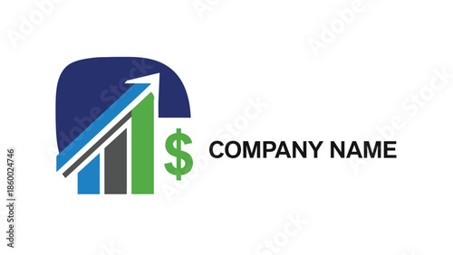 Financial growth and investment logo with upward arrow and dollar sign.