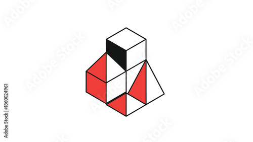 Geometric abstract illustration of a three-dimensional cube and triangular shapes.