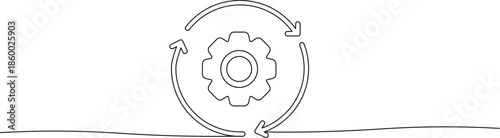 A simple line drawing of a gear with arrows forming a cycle
