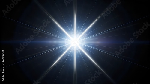 Bright White Starburst Light Flare on Dark Background Abstract Glow Effect